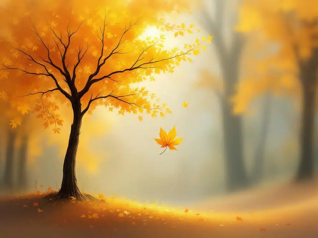 Un coucher de soleil sur un paysage calme, avec une silhouette d’arbre, symbolisant la dignité et la sérénité jpg