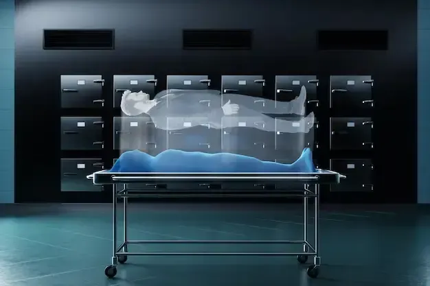 Ame s'envole du cadavre couvert tissu esprit quitte corps concept mort